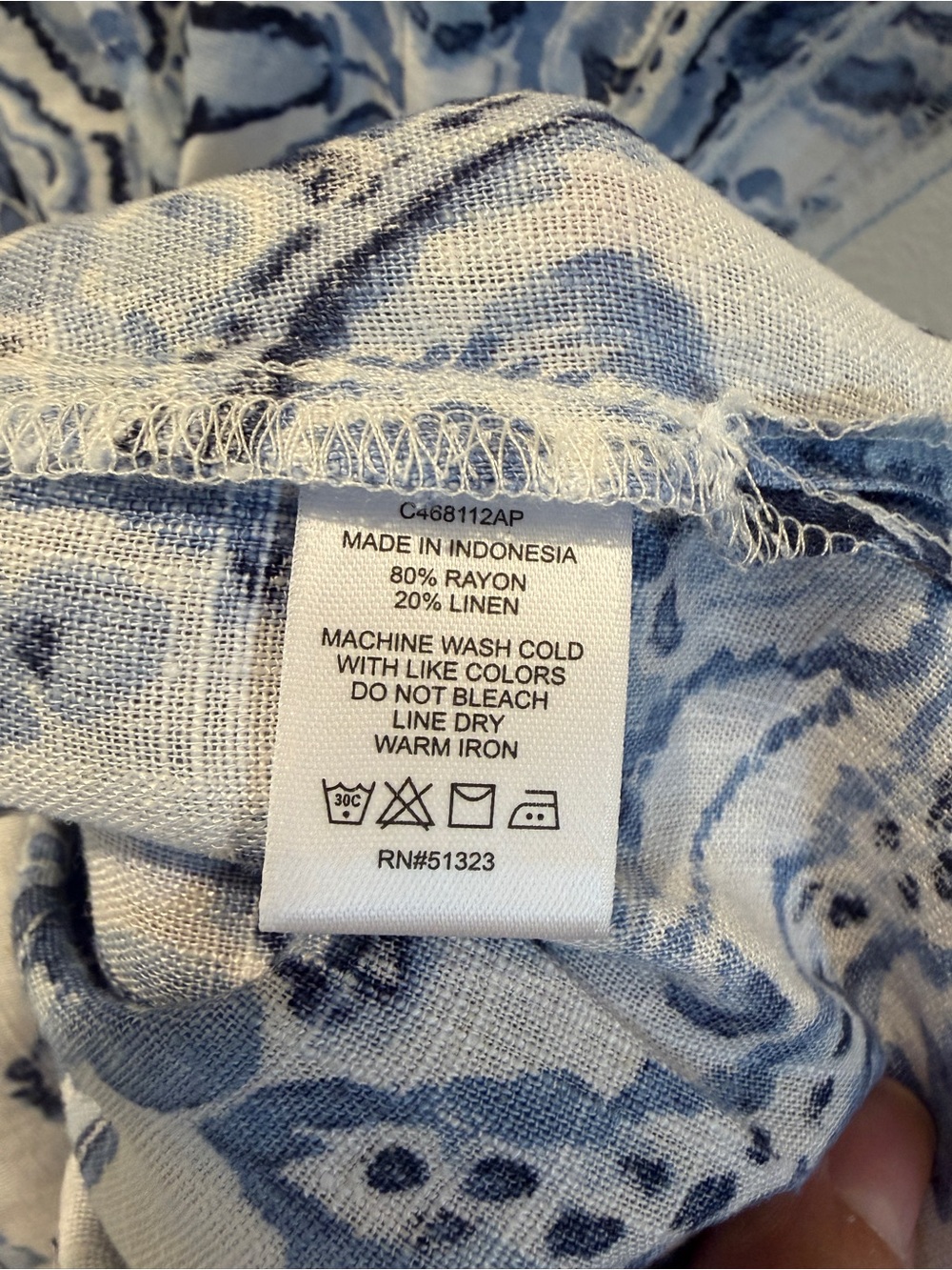 CeCe Blue Floral V-Neck Linen Short Sleeve Top - Picture 5 of 6
